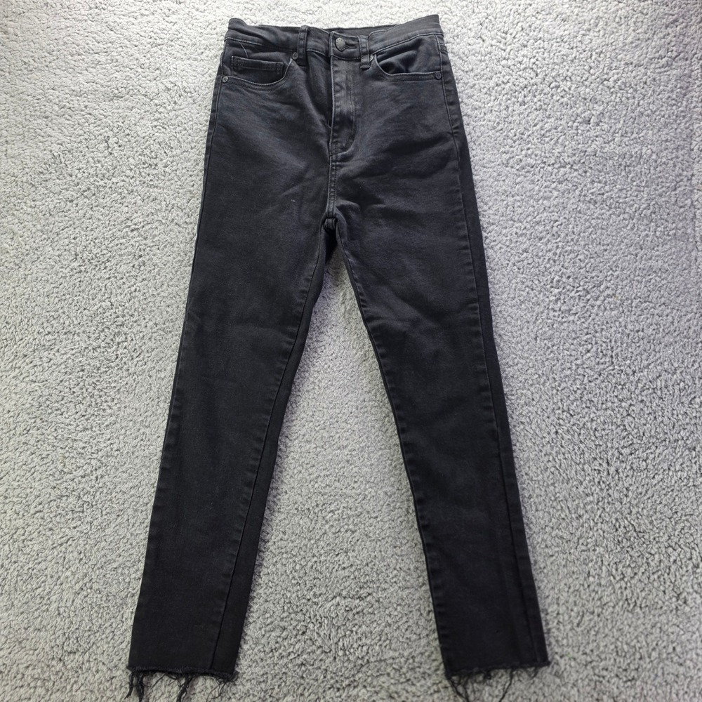 UNIF Women Black High Waisted Skinny Jeans Raw Hem Size 24 RN 136135